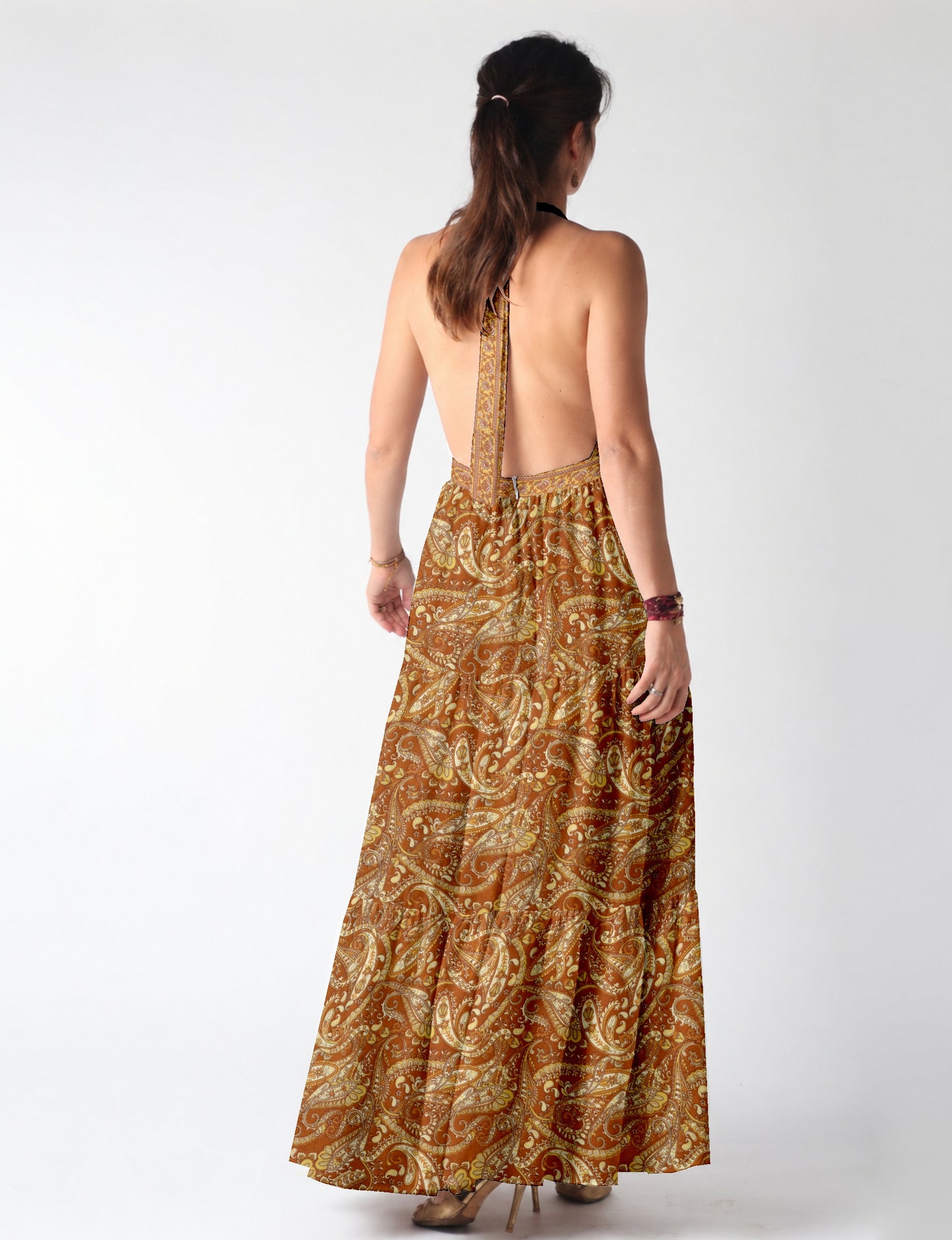 Flowy maxi tiered dress for vacations, brunch, and evening wear