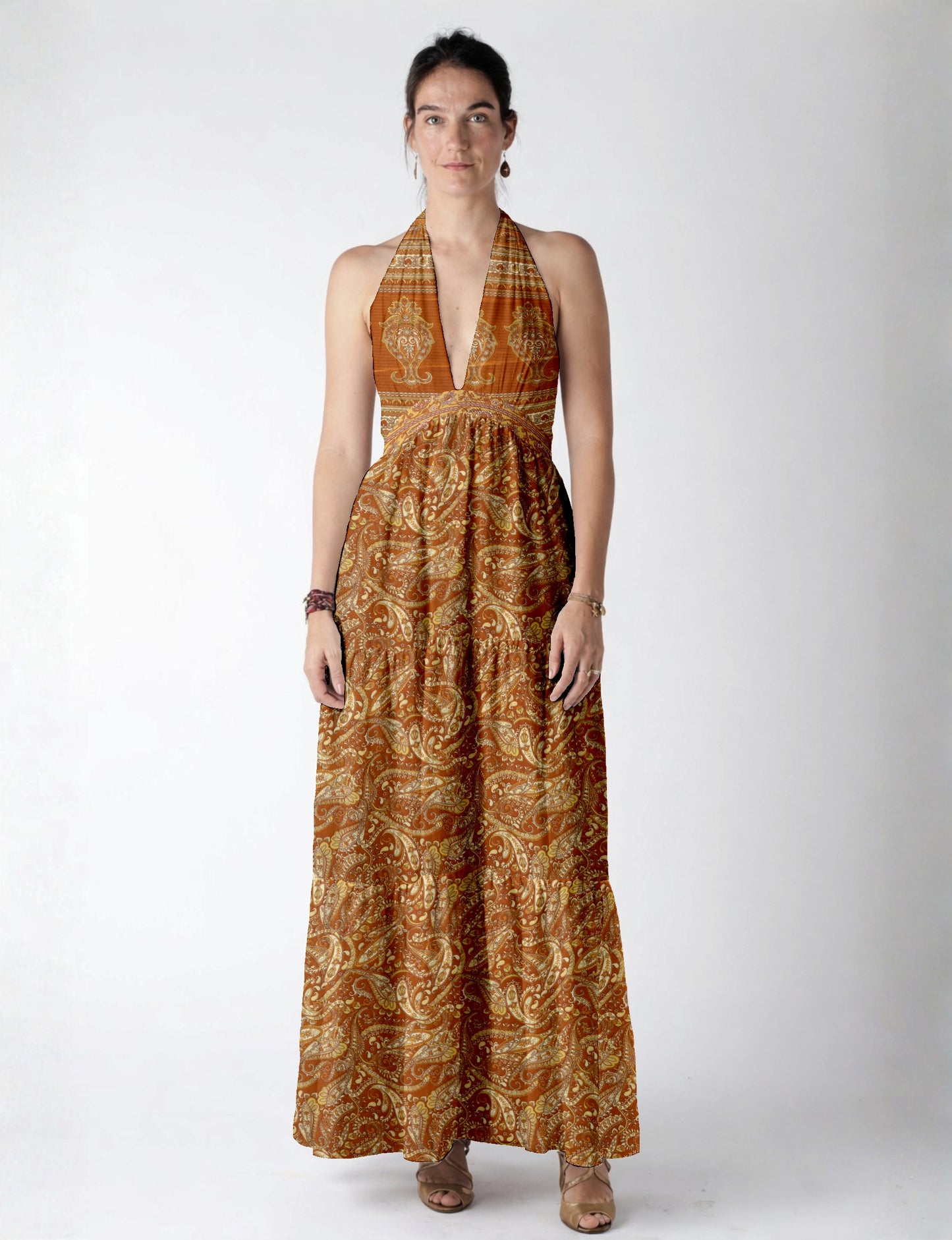 Halter neck maxi dress with tiered layers and elasticated back