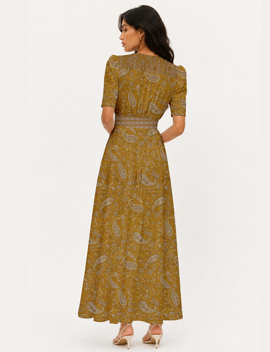 Maxi romantic dress - Yellow Paisley