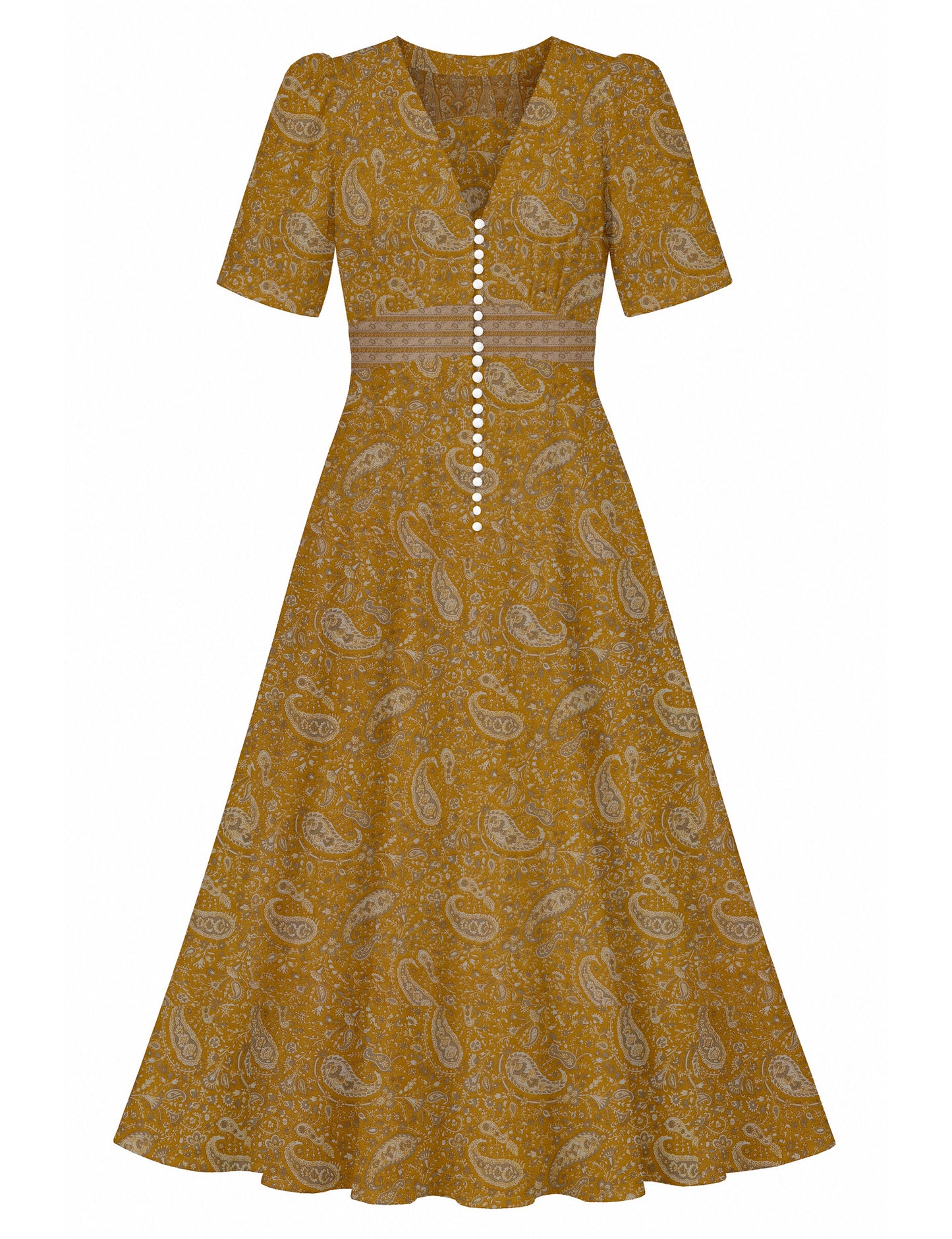 Maxi romantic dress - Yellow Paisley