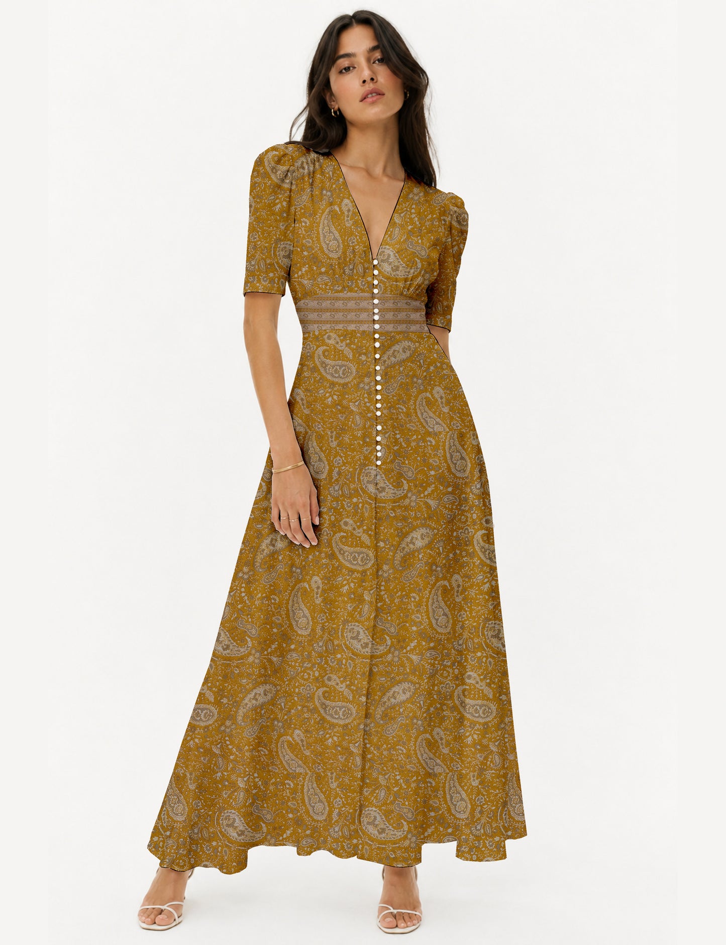 Maxi romantic dress - Yellow Paisley