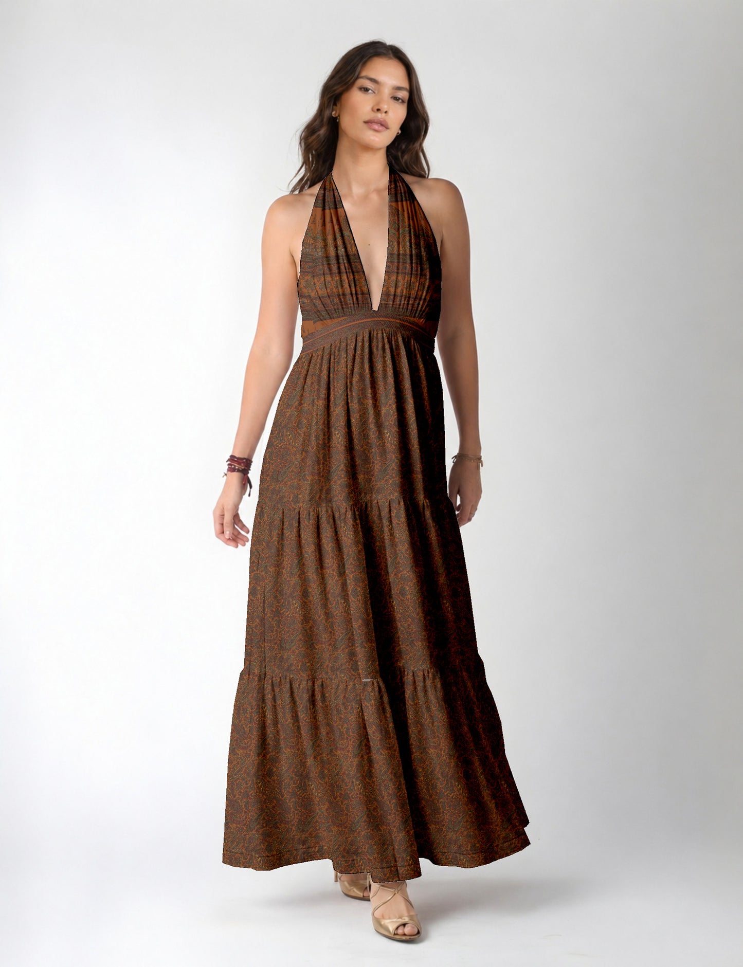 Flowy maxi tiered dress for vacations, brunch, and evening wear