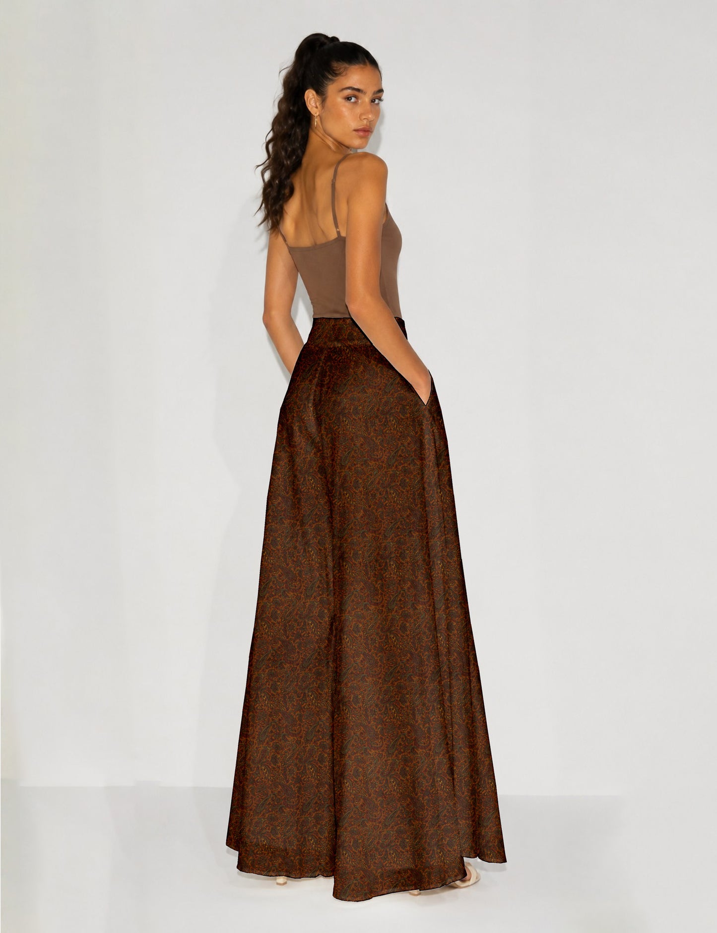 Wide Leg Palazzo Trousers - Yellow Paisley