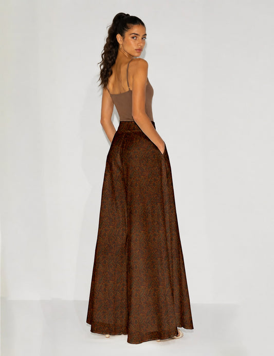 Wide Leg Palazzo Trousers - Yellow Paisley