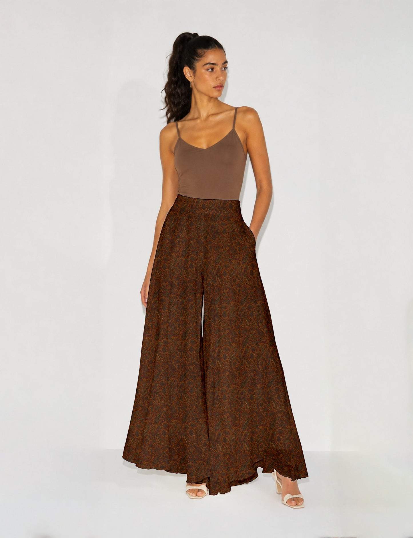 Wide Leg Palazzo Trousers - Yellow Paisley