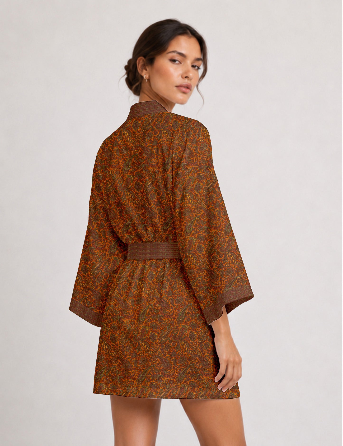 Short kimono robe - Yellow Paisley