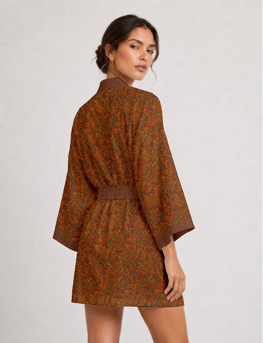 Short kimono robe - Yellow Paisley