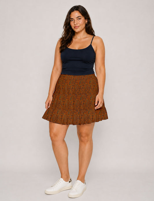 Short tiered skirt - Yellow Paisley