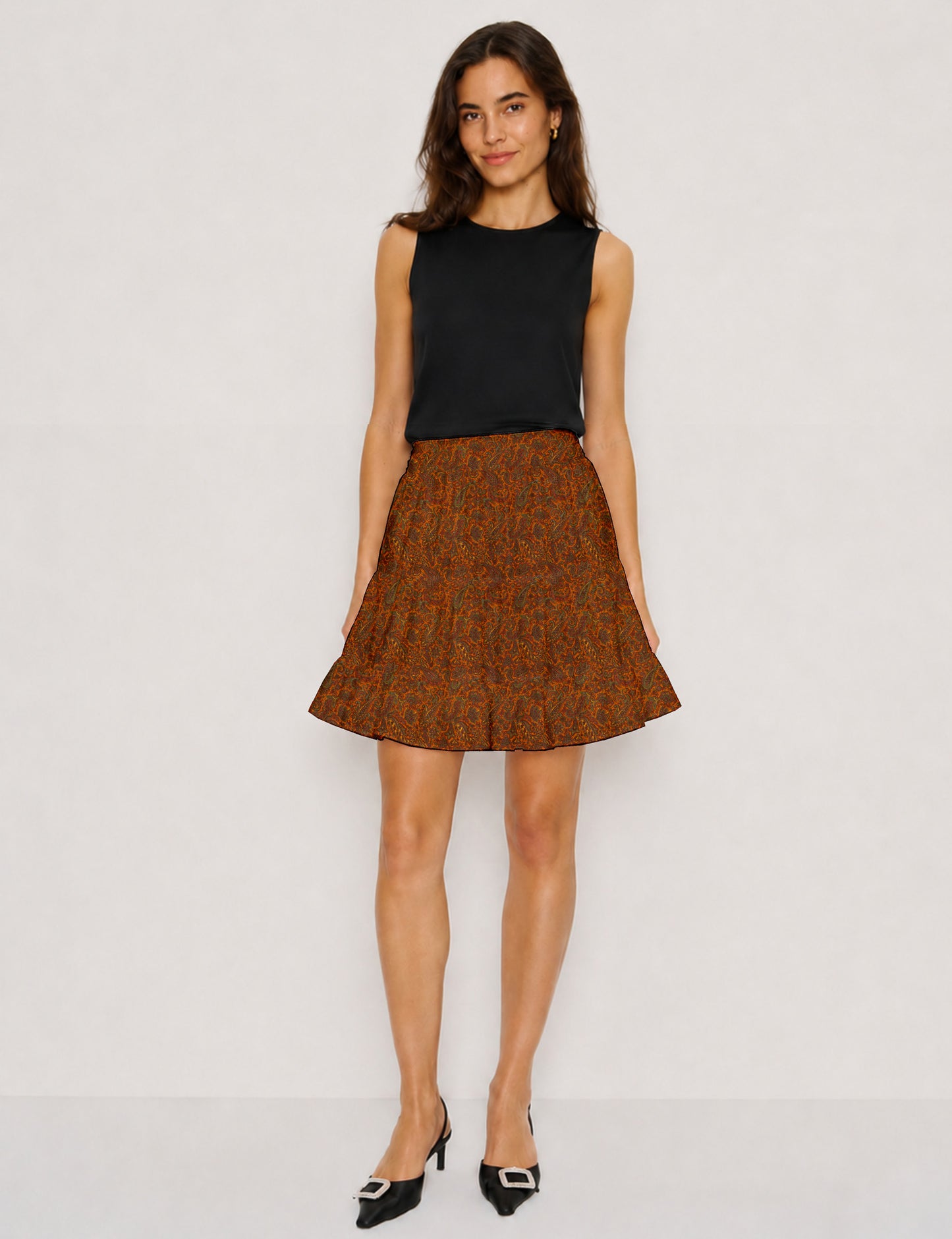Short tiered skirt - Yellow Paisley
