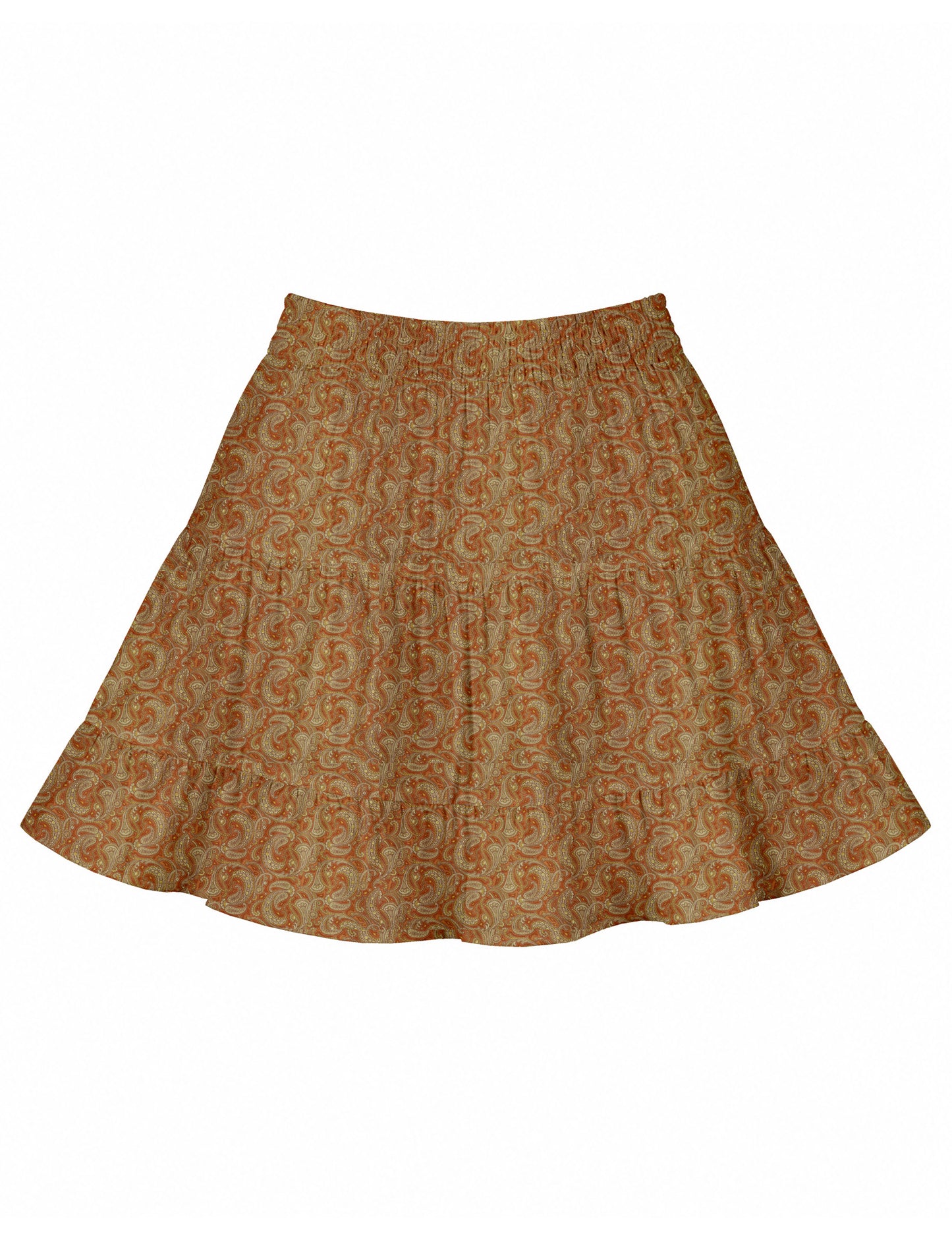 Short tiered skirt with a fitted waistband, knife pleats, softly flared silhouette, side seam pockets, and above-the-knee length.
