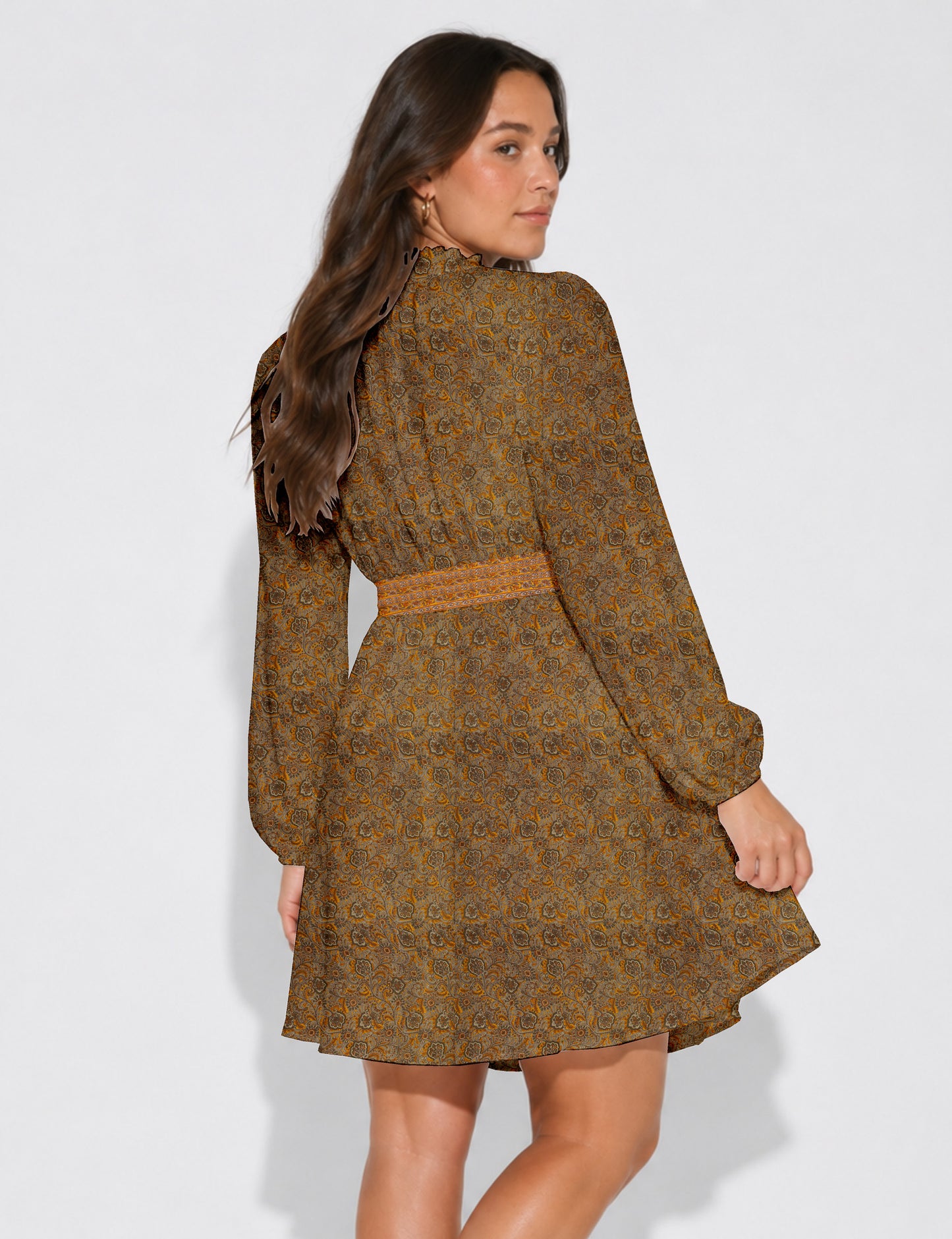 Swing dress with belt - Yellow Tropical