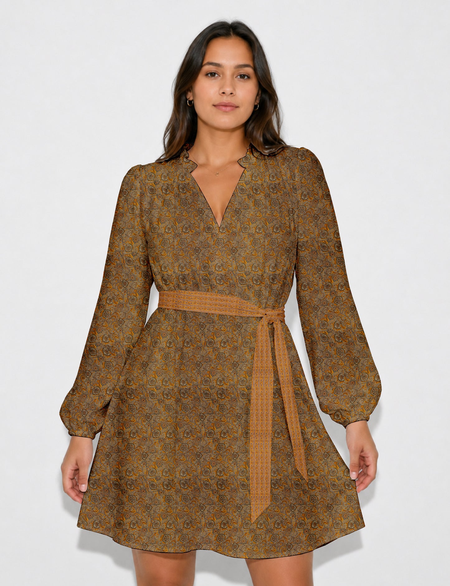 Swing dress with belt - Yellow Tropical