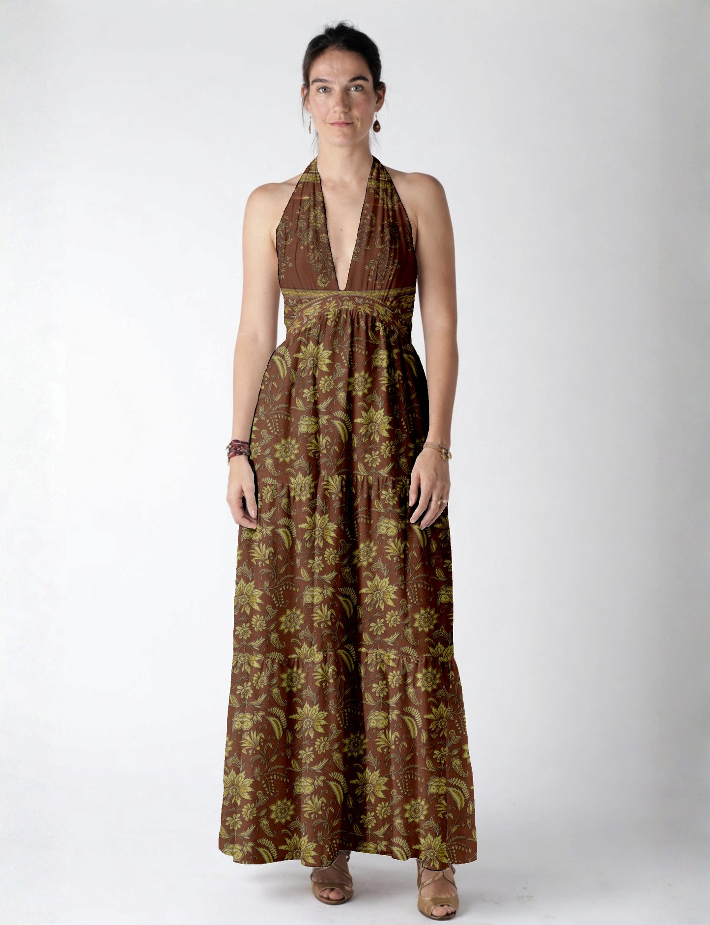 Maxi dress side view highlighting volume and movement