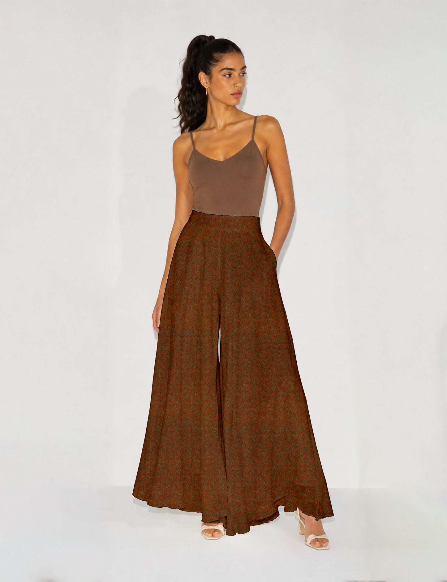 Wide Leg Palazzo Trousers - Yellow Tropical