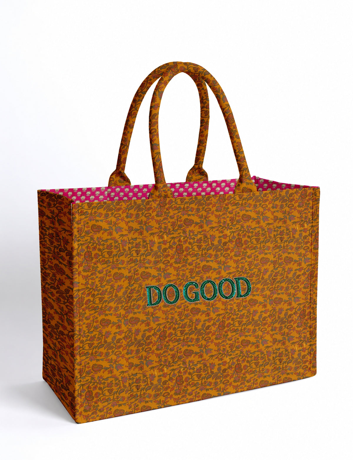 Structured DO GOOD work tote bag featuring embroidered appliqué lettering on the front, double padded shoulder handles and an internal zippered pocket.