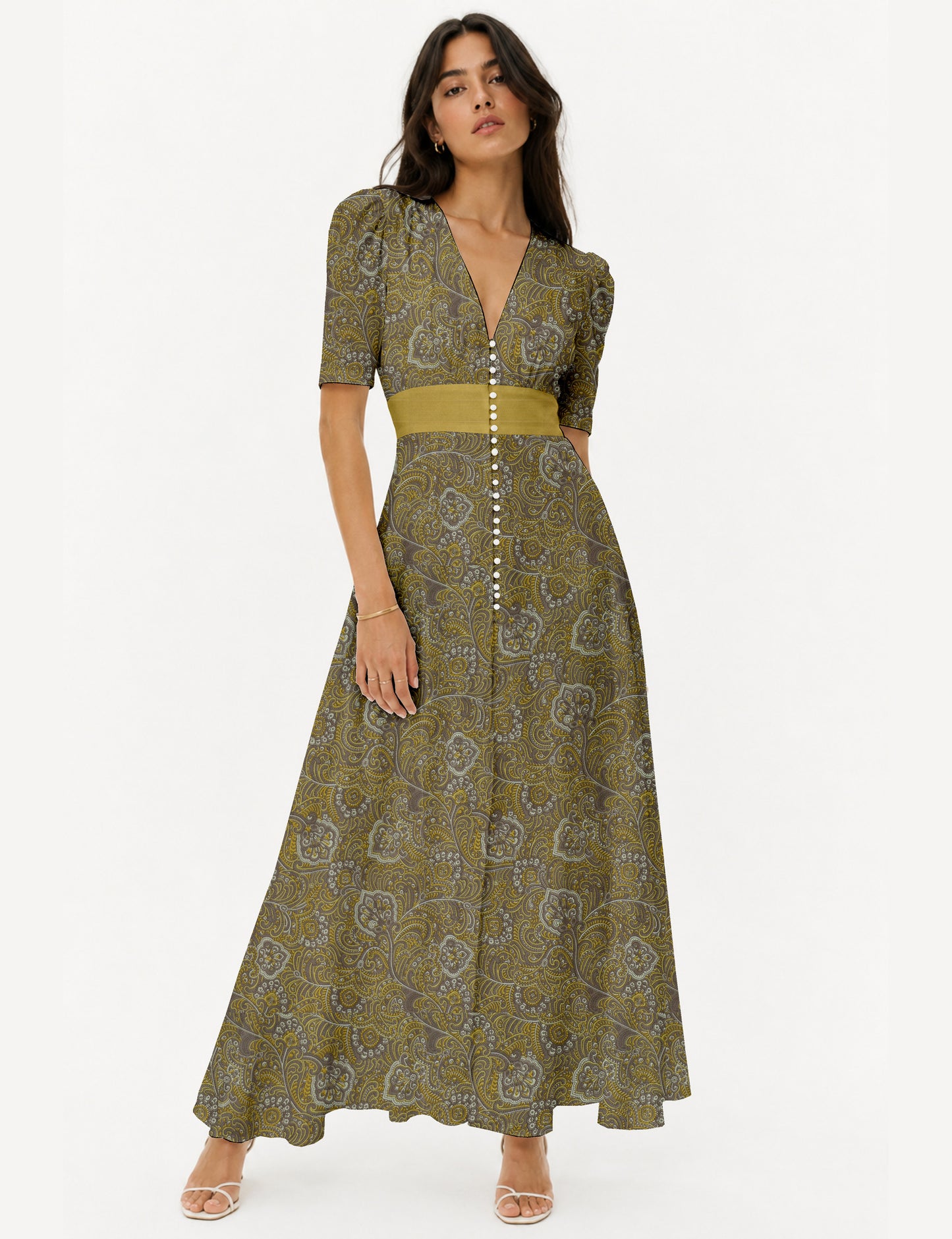 Maxi romantic dress - Yellow Tropical