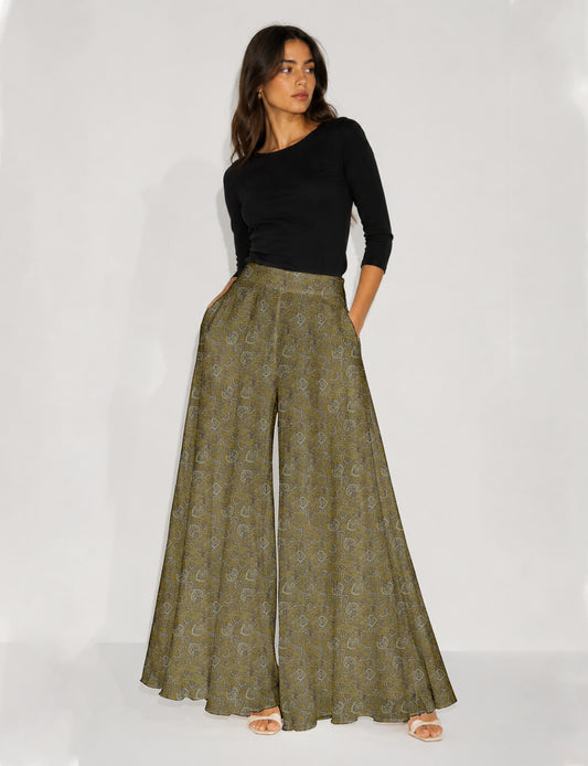 Wide Leg Palazzo Trousers - Yellow Tropical