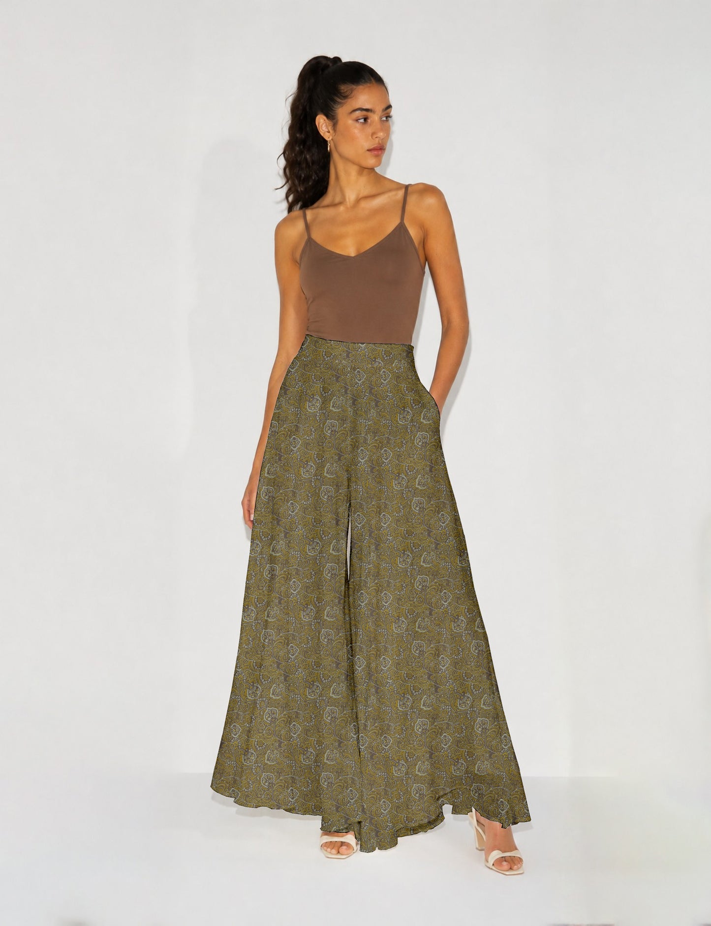 Wide Leg Palazzo Trousers - Yellow Tropical