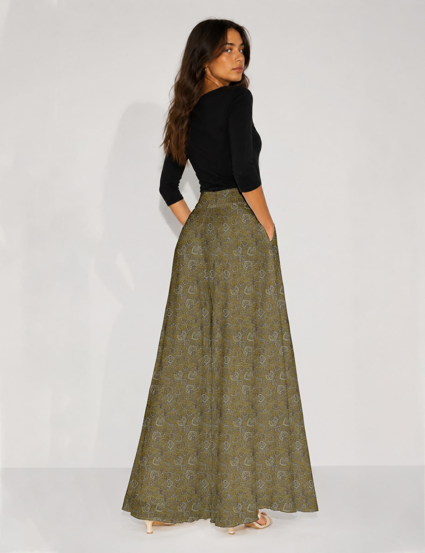 Wide Leg Palazzo Trousers - Yellow Tropical
