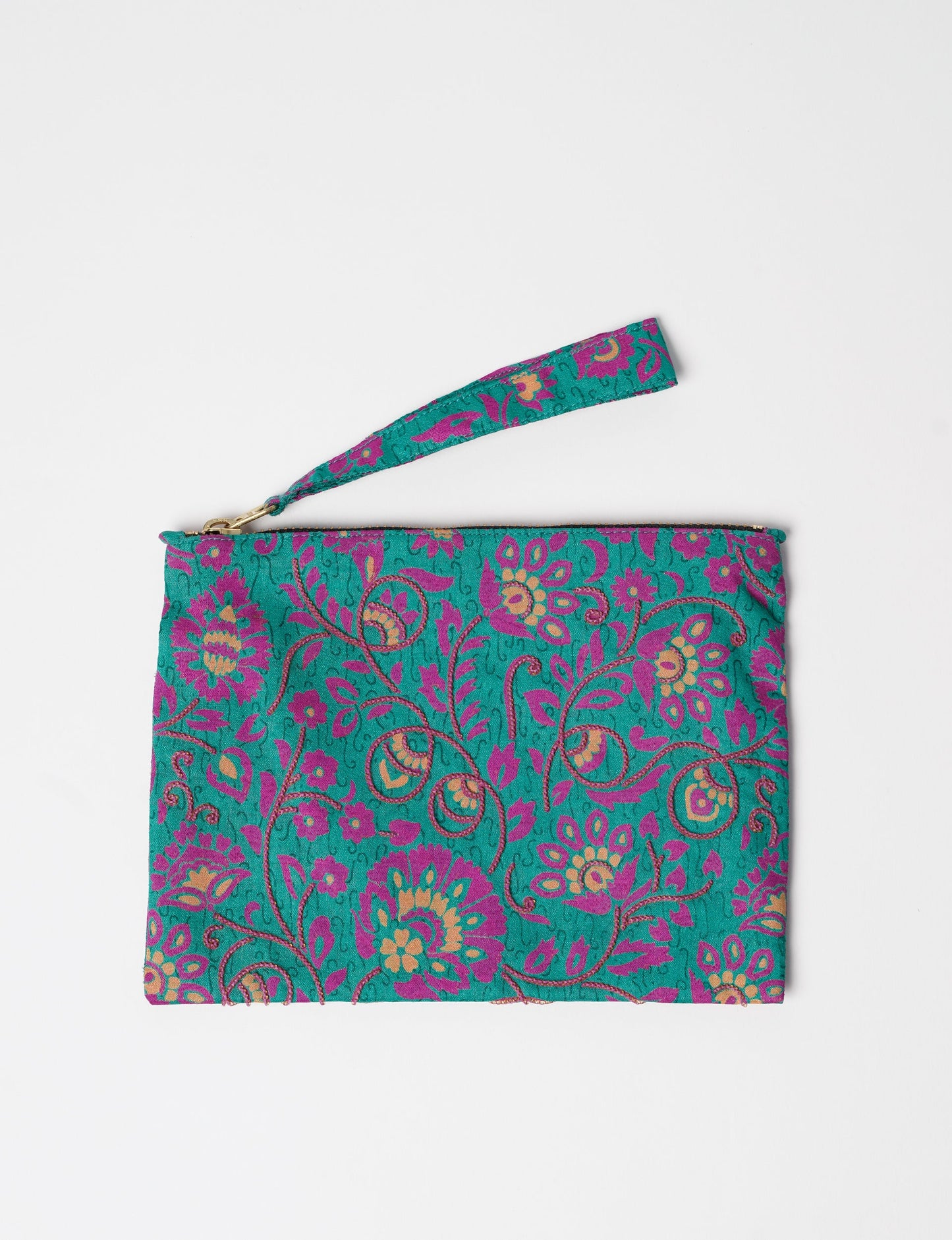 Embroidered Pouch - Green Floral
